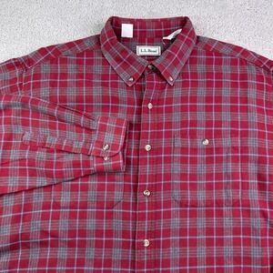 Vintage LL‎ Bean Shirt Mens Large Red Checkered Flannel Button Down Outdoors